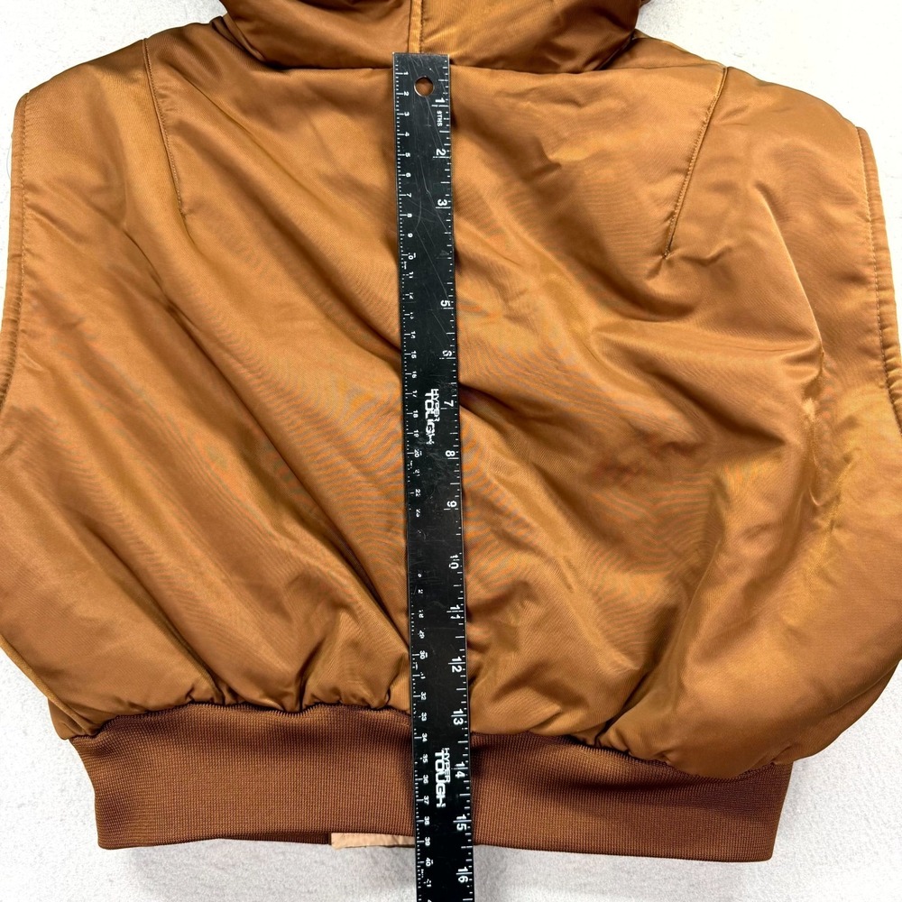 BDG Urban Outfitters Crop Hooded Vest Womens Medium Brown Snap Pockets Full Zip - Picture 3 of 7